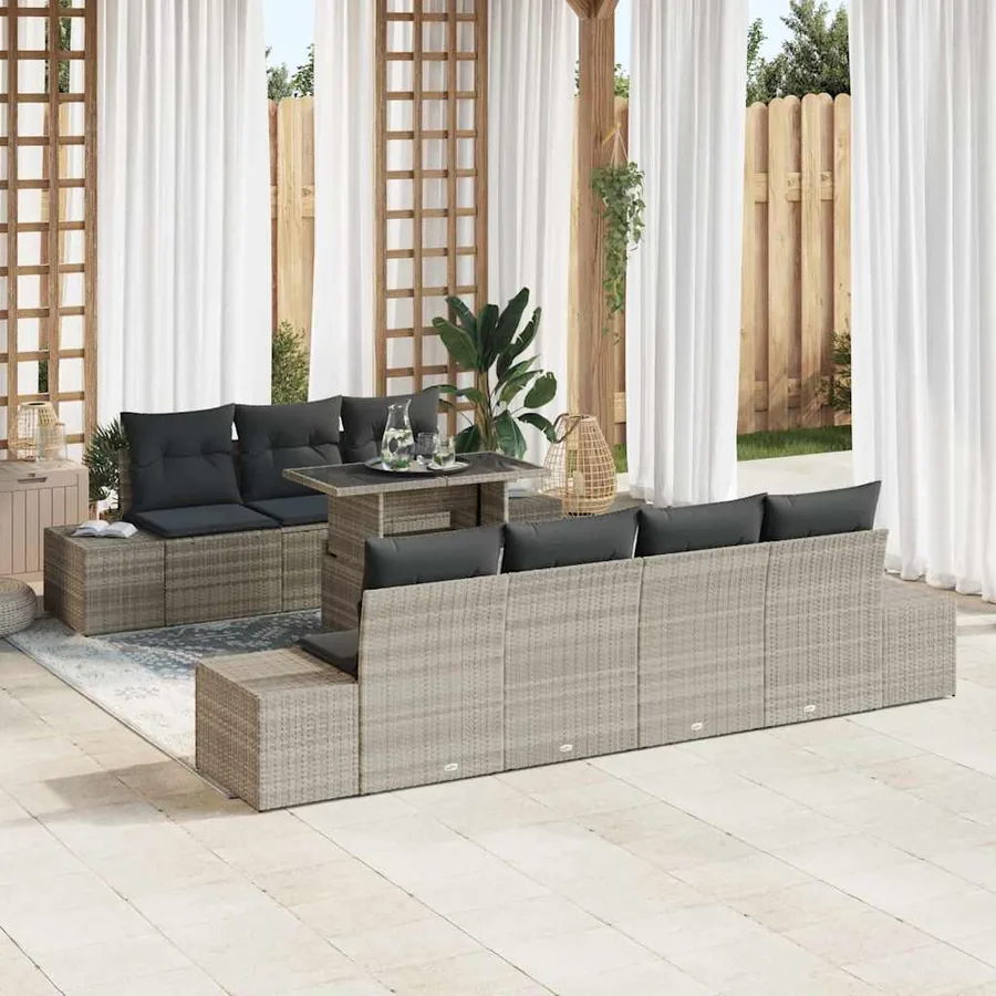 Ensemble de Canapés avec coussin 8 pcs Gris clair polyrotin