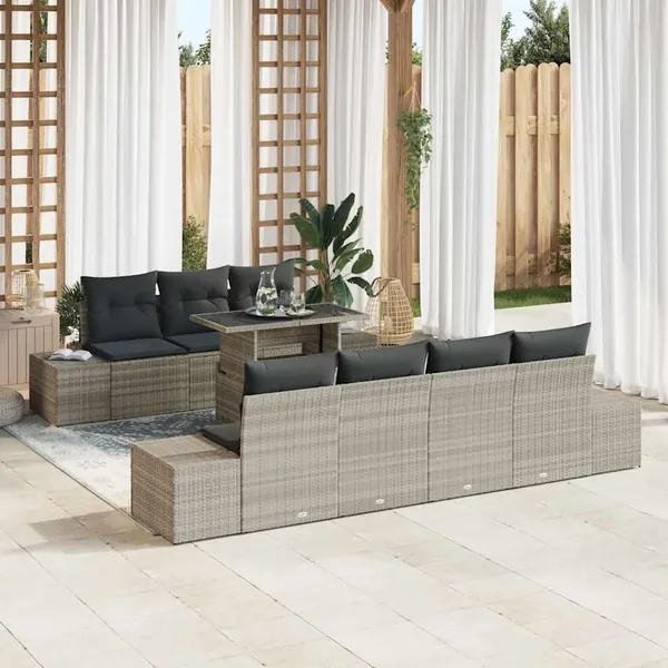 Ensemble de Canapés avec coussin 8 pcs Gris clair polyrotin