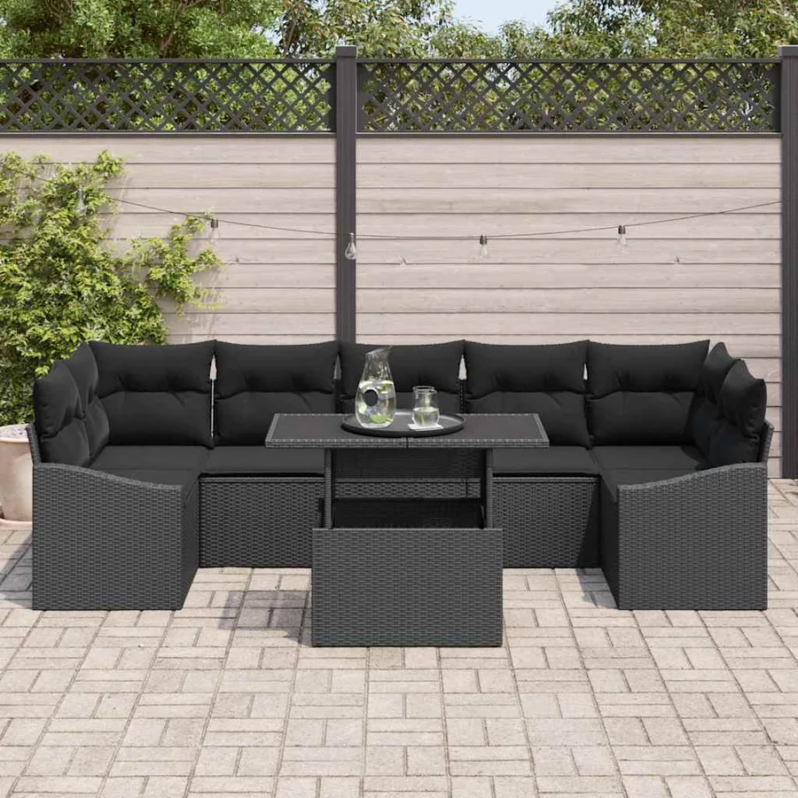 Ensemble de canapé de jardin avec coussin 8 pcs Noir polyrotin - 3