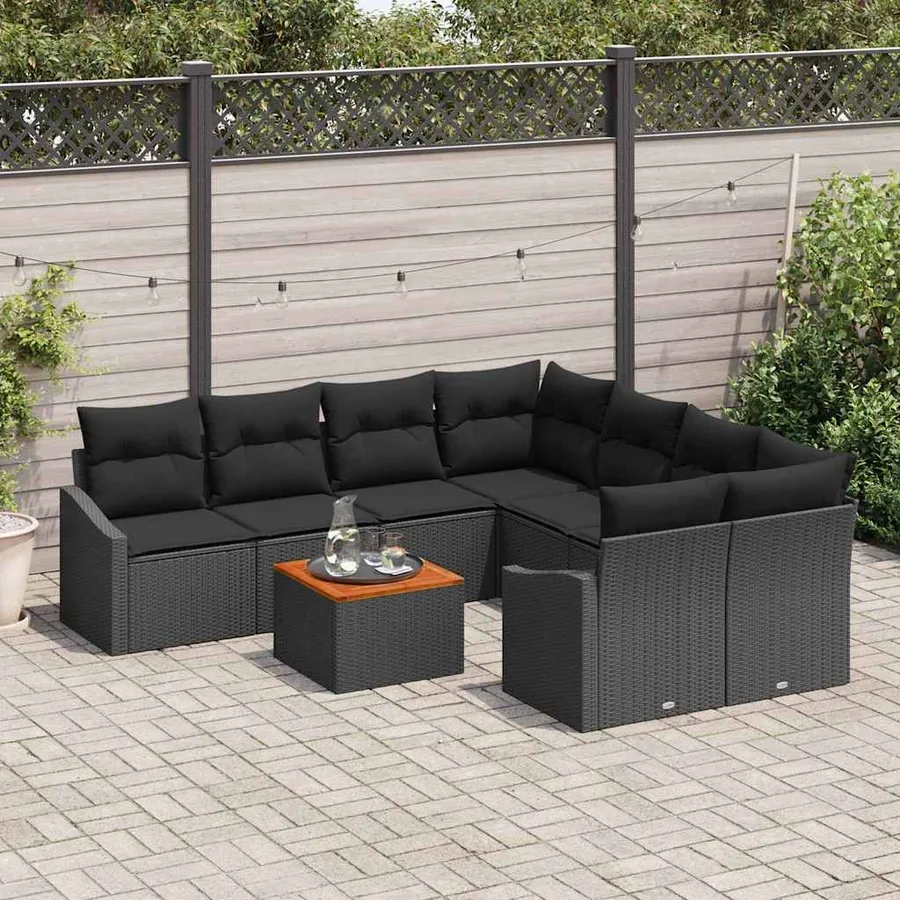 Ensemble de canapé de jardin avec coussin 9 pcs Noir polyrotin - 3