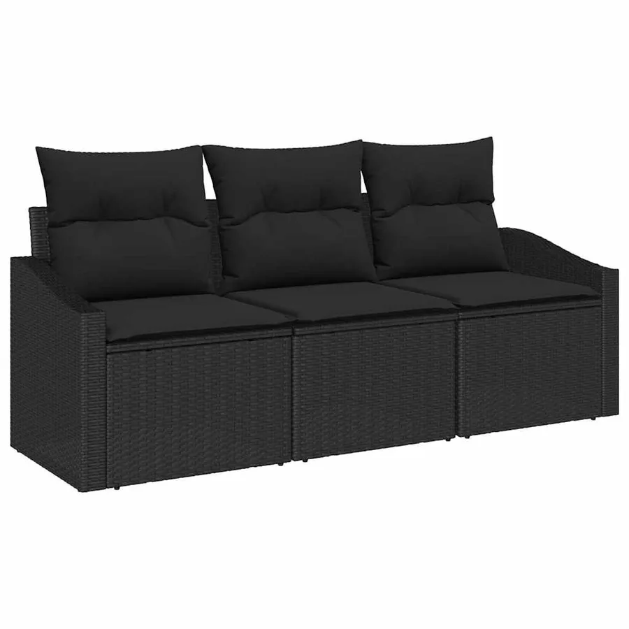 Ensemble de Canapés avec coussin 3 pcs Noir polyrotin - 2