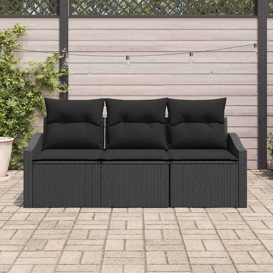Ensemble de Canapés avec coussin 3 pcs Noir polyrotin - 3