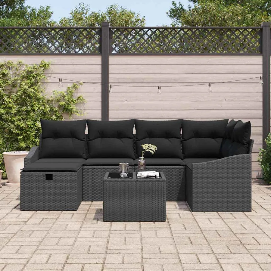 Ensemble de Canapés avec coussin avec stockage Noir polyrotin - 3