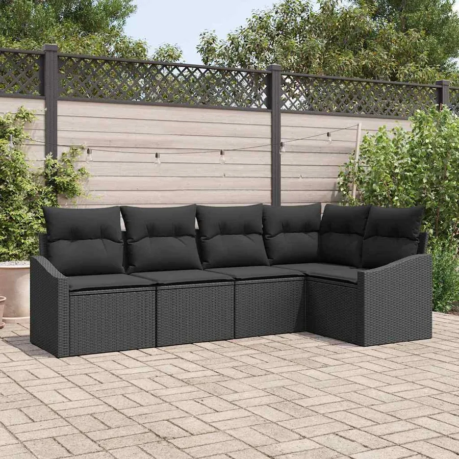 Ensemble de Canapés avec coussin 5 pcs Noir polyrotin