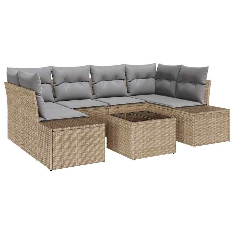 Ensemble de canapé de jardin avec coussin 7 pcs Beige polyrotin - 2