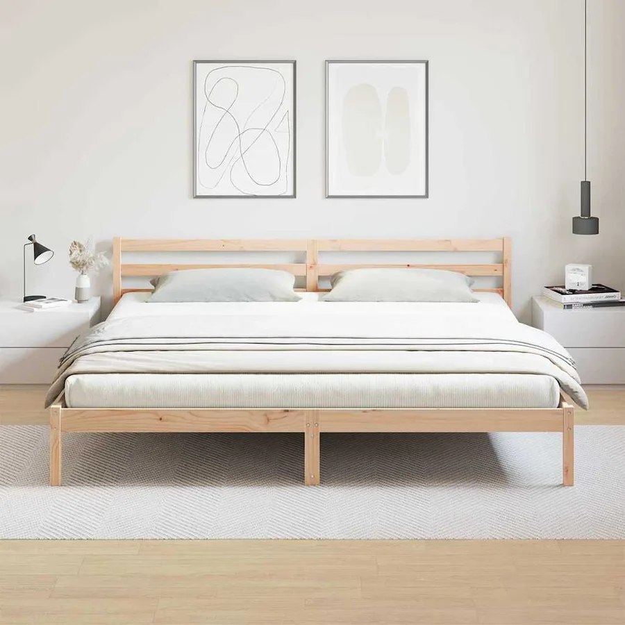 Cadre de lit Marron 215,5 x 185,5 x 69,5 cm Bois de Pin Massif - 4