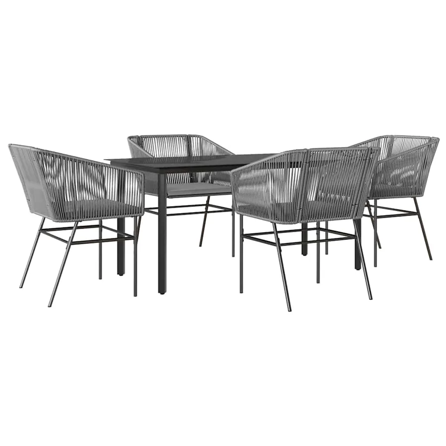 Ensemble à manger jardin coussins 5 pcs gris poly rotin verre - 2