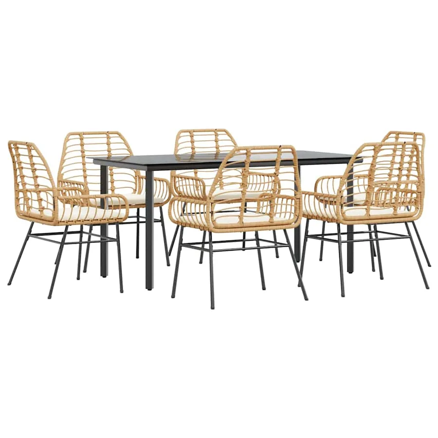 Ensemble à manger jardin coussins 7pcs marron poly rotin verre - 2