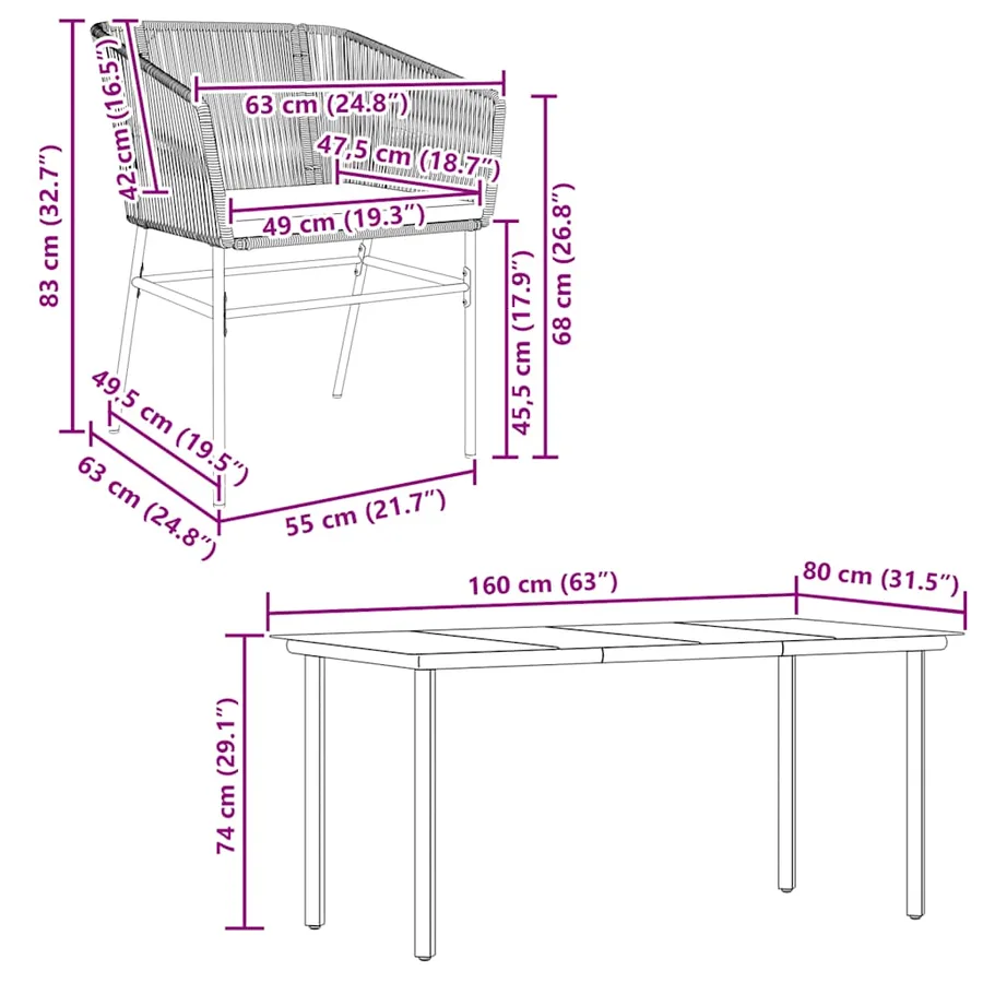Ensemble à manger jardin coussins 5pcs marron poly rotin verre - 10