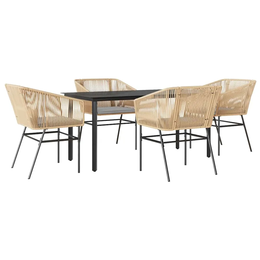 Ensemble à manger jardin coussins 5pcs marron poly rotin verre - 2