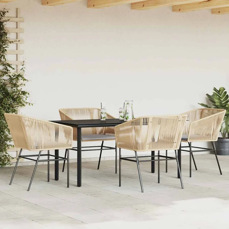 Ensemble à manger jardin coussins 5pcs marron poly rotin verre - 3