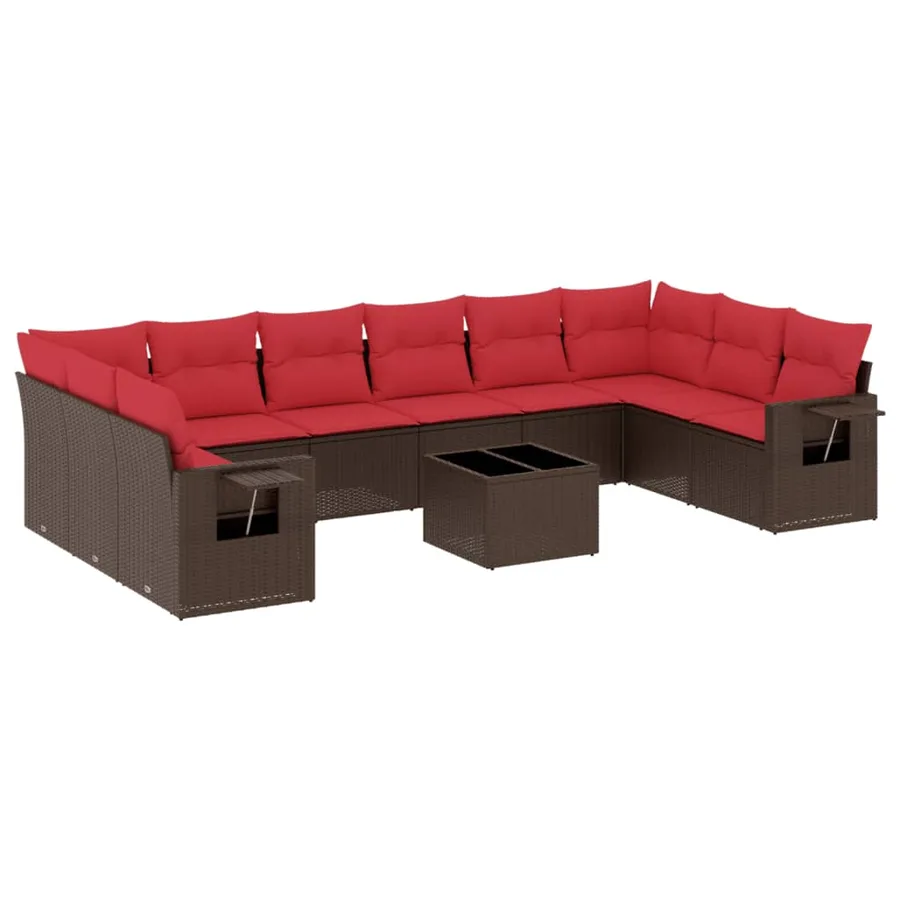 Ensemble de canapé de jardin 11 pcs avec coussins marron résine tressée - 2