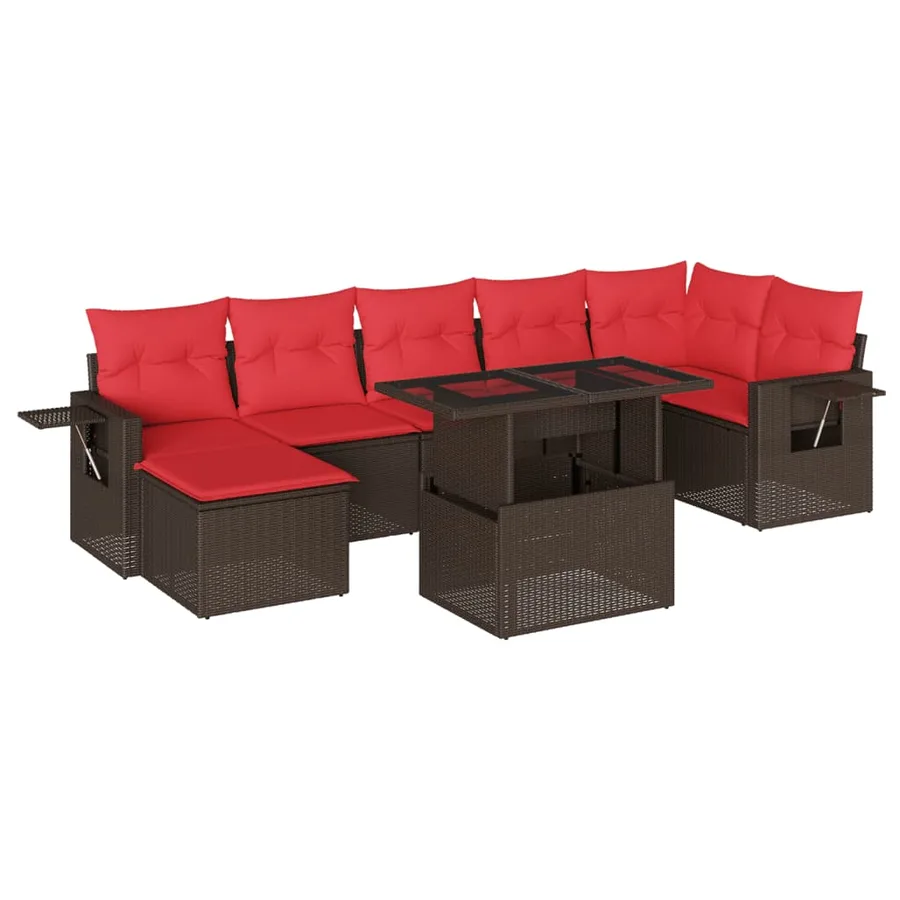 Ensemble de canapé de jardin 8 pcs avec coussins marron résine tressée - 2