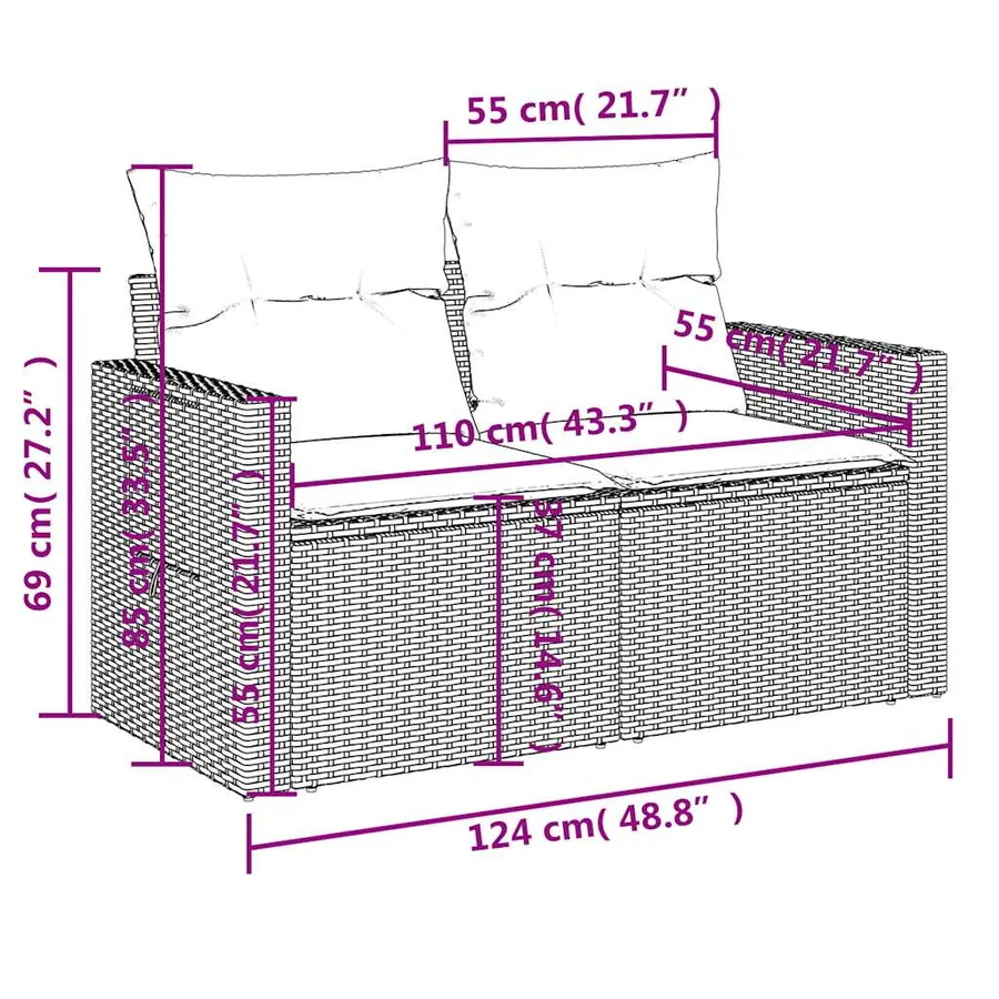 Ensemble de canapé de jardin 9 pcs avec coussins marron résine tressée - 13