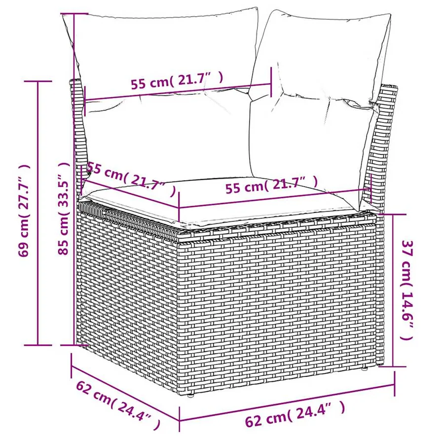 Ensemble de canapé de jardin 9 pcs avec coussins marron résine tressée - 14