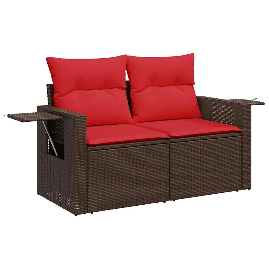 Ensemble de canapé de jardin 9 pcs avec coussins marron résine tressée - 4