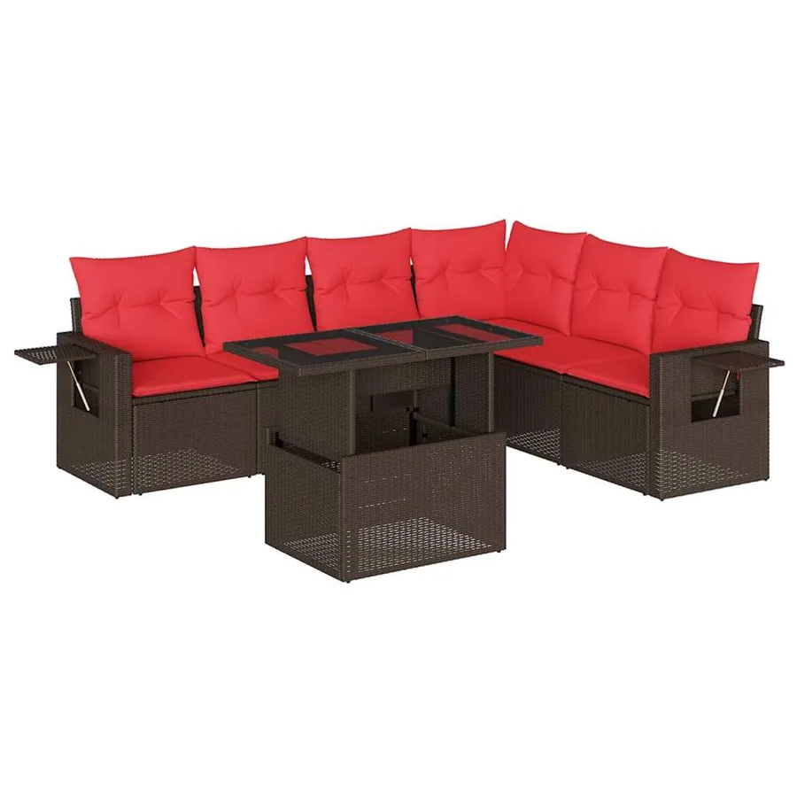 Ensemble de canapé de jardin 7 pcs avec coussins marron résine tressée - 2