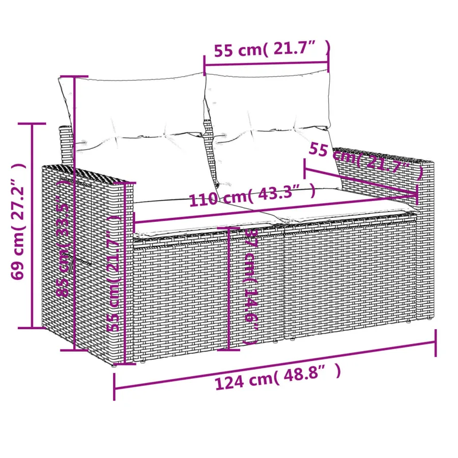 Ensemble de canapé de jardin 8 pcs avec coussins marron résine tressée - 10