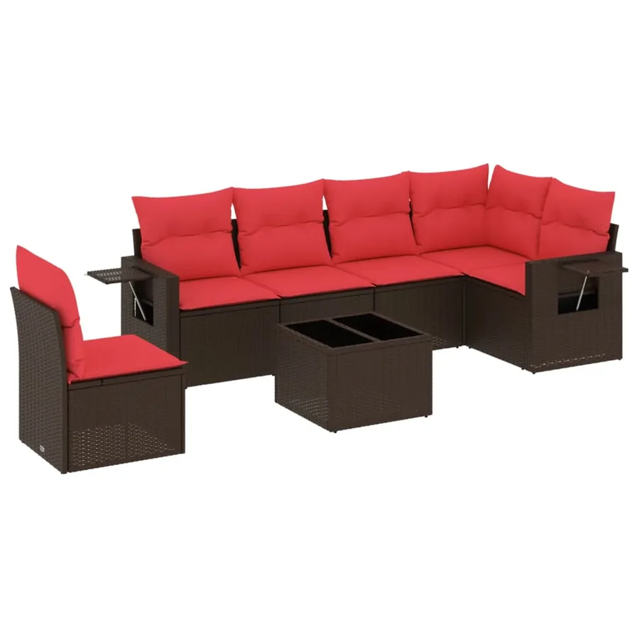 Ensemble de canapé de jardin 7 pcs avec coussins marron résine tressée - 2