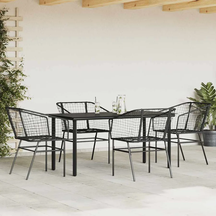 Ensemble à manger de jardin 5 pcs noir résine tressée verre - 3