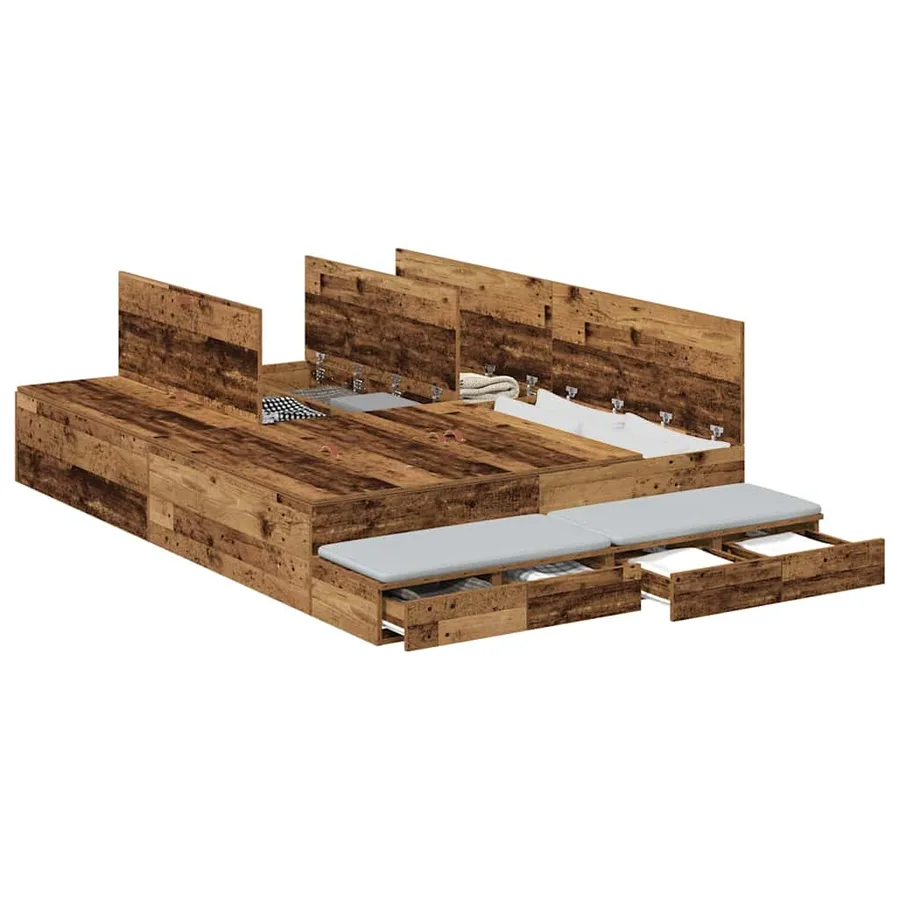 Cadre de lit avec rangement avec tiroir Bois Ancien 140 cm - 3