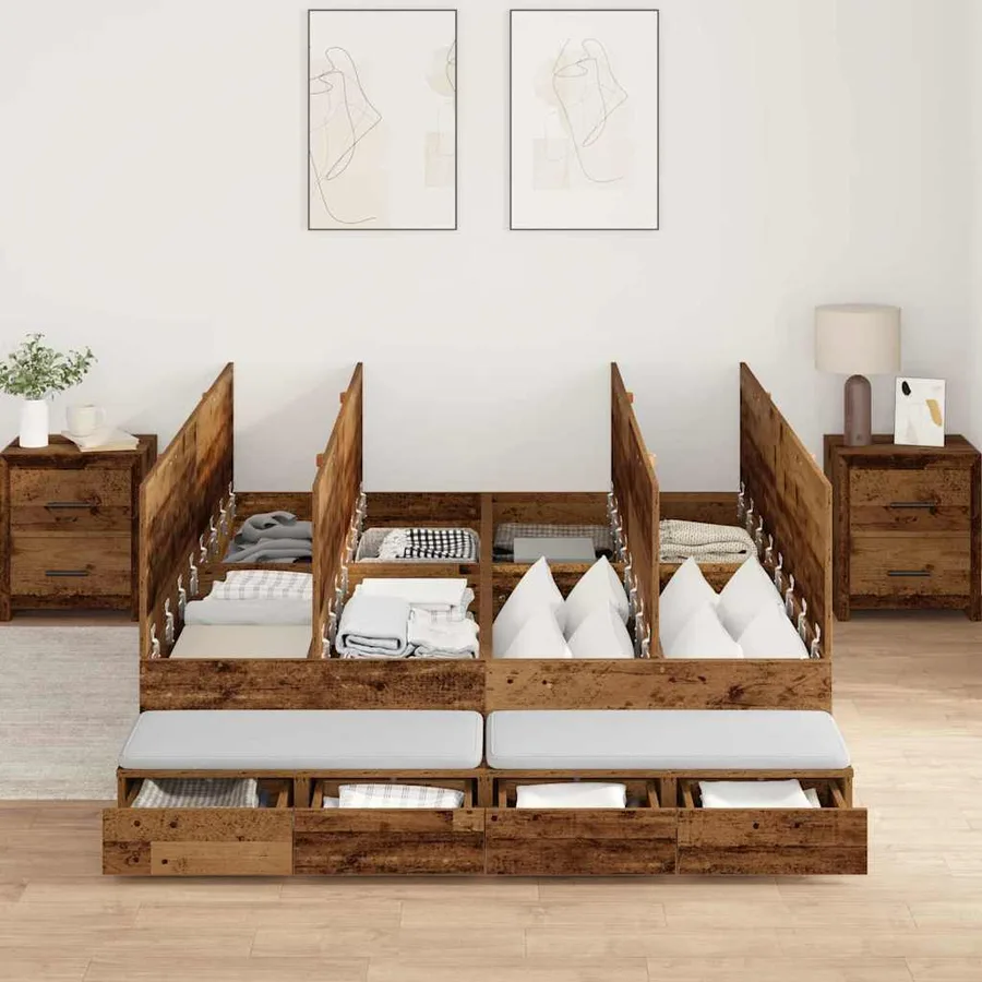 Cadre de lit avec rangement avec tiroir Bois Ancien 140 cm - 4