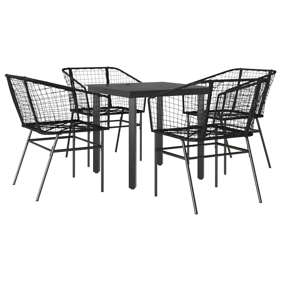 Ensemble à manger de jardin 5 pcs noir résine tressée verre - 2