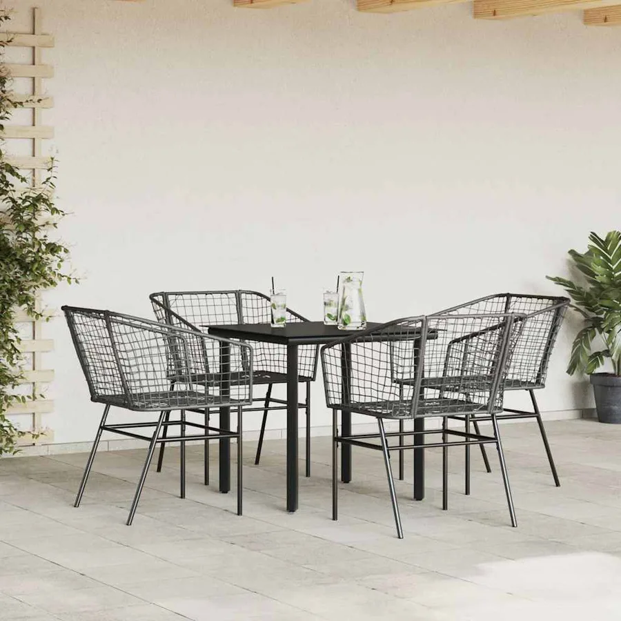 Ensemble à manger de jardin 5 pcs noir résine tressée verre - 3