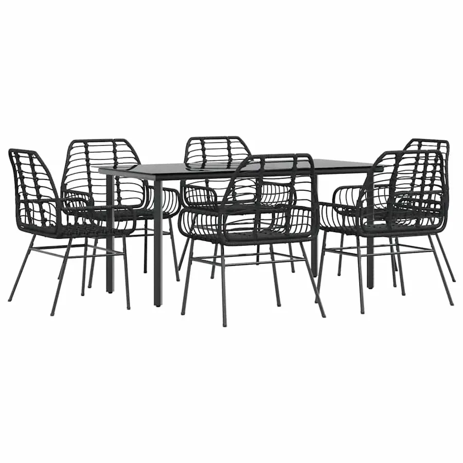 Ensemble à manger de jardin 7pcs noir poly rotin verre - 2
