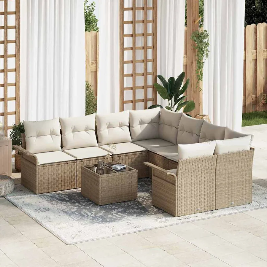 Ensemble de canapé de jardin 9 pcs Beige Poly rotin