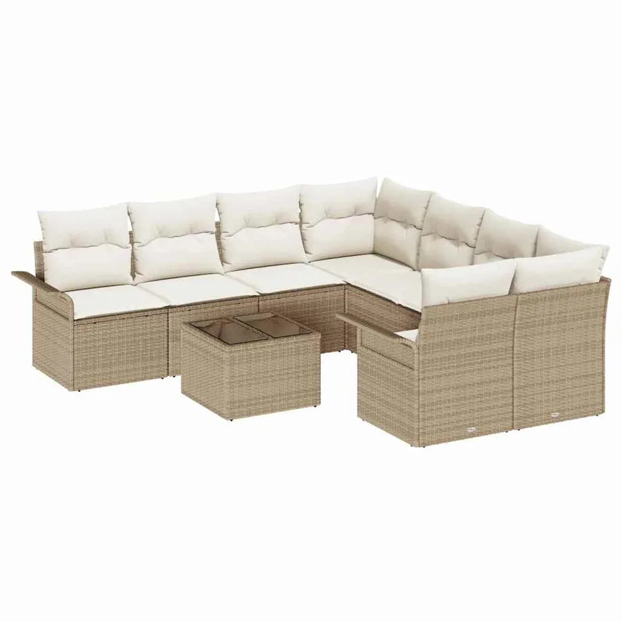 Ensemble de canapé de jardin 9 pcs Beige Poly rotin - 2