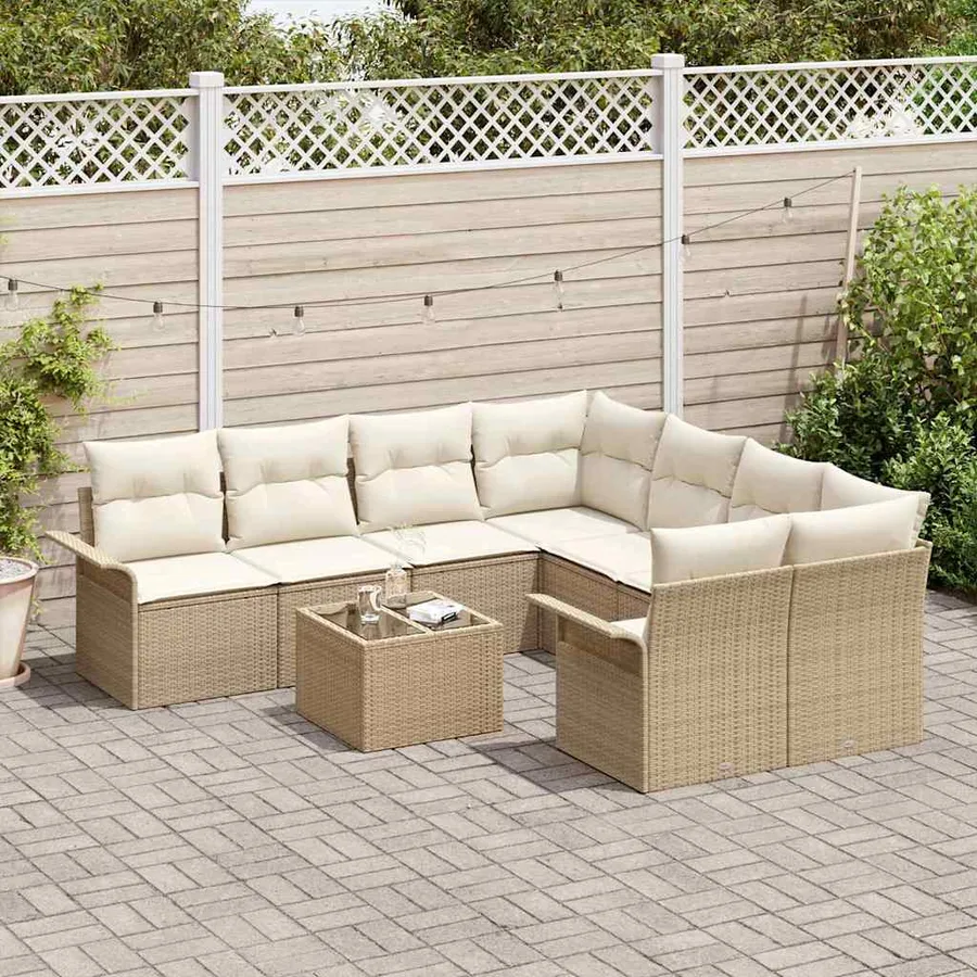 Ensemble de canapé de jardin 9 pcs Beige Poly rotin - 3