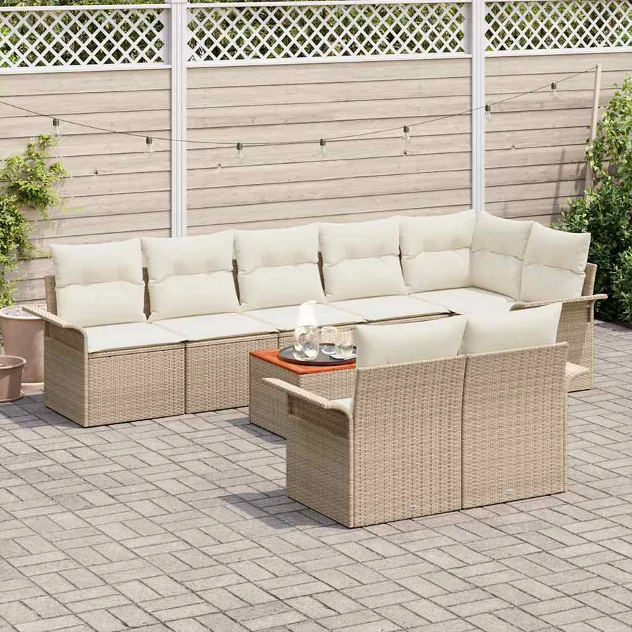 Ensemble de canapé de jardin avec coussin 9 pcs Beige polyrotin - 3