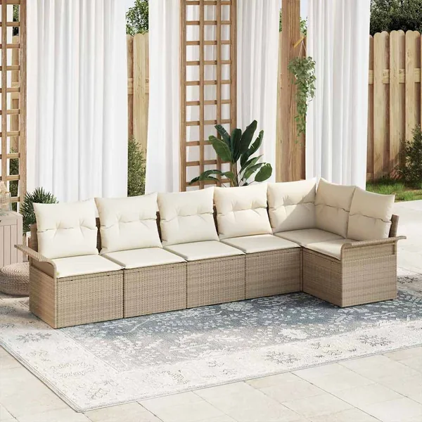 Ensemble de canapé de jardin avec coussin 6 pcs Beige polyrotin