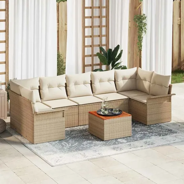 Ensemble de canapé de jardin avec coussin 8 pcs Beige polyrotin