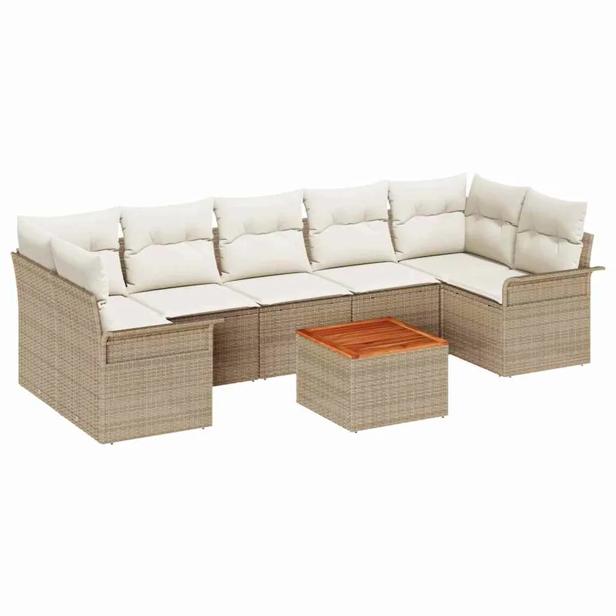 Ensemble de canapé de jardin avec coussin 8 pcs Beige polyrotin - 2