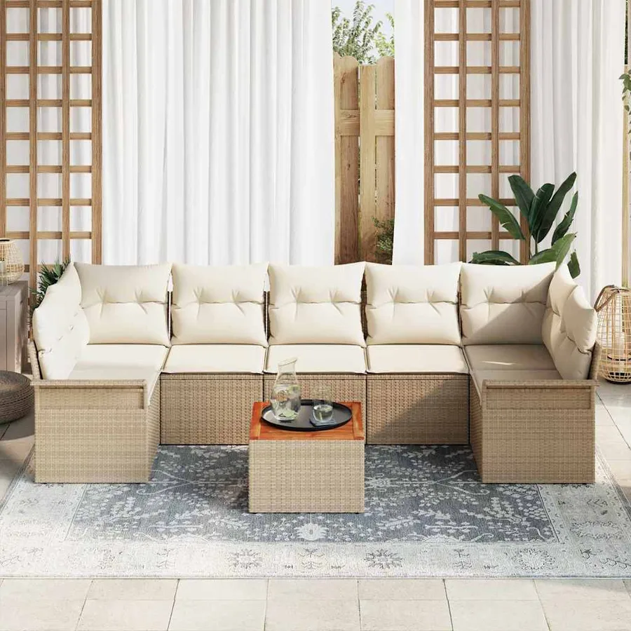 Ensemble de canapé de jardin avec coussin 8 pcs Beige polyrotin - 3