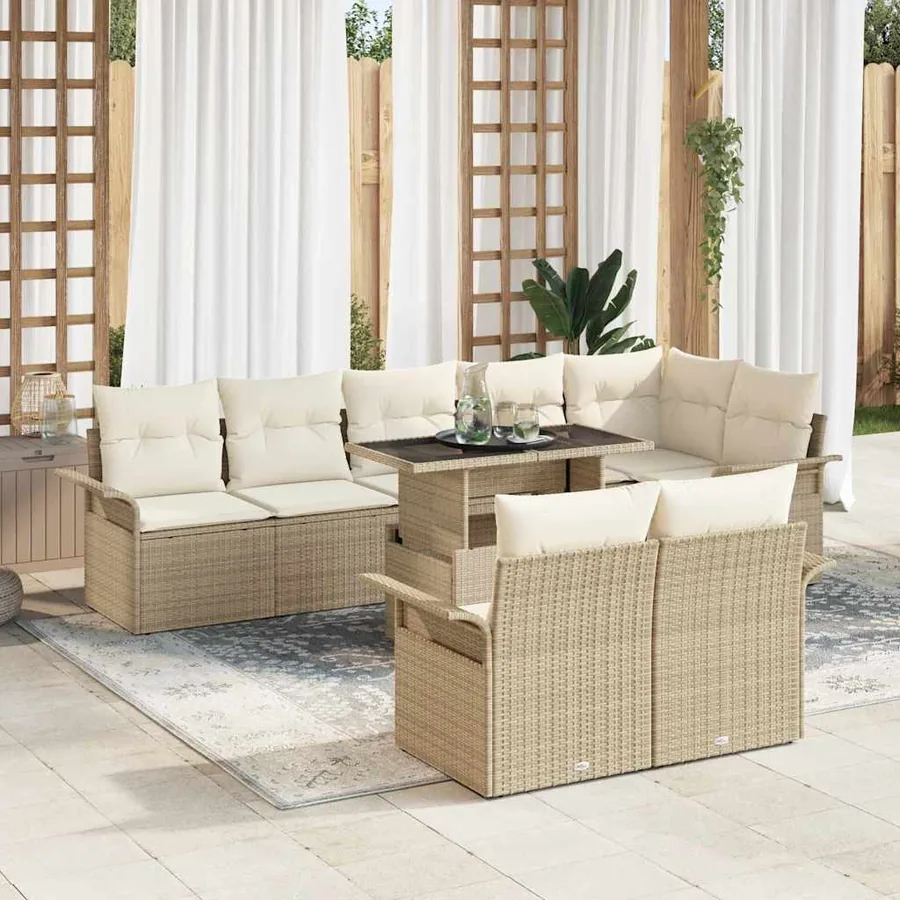 Ensemble de canapé de jardin 9 pcs Beige Poly rotin