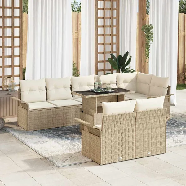 Ensemble de canapé de jardin 9 pcs Beige Poly rotin
