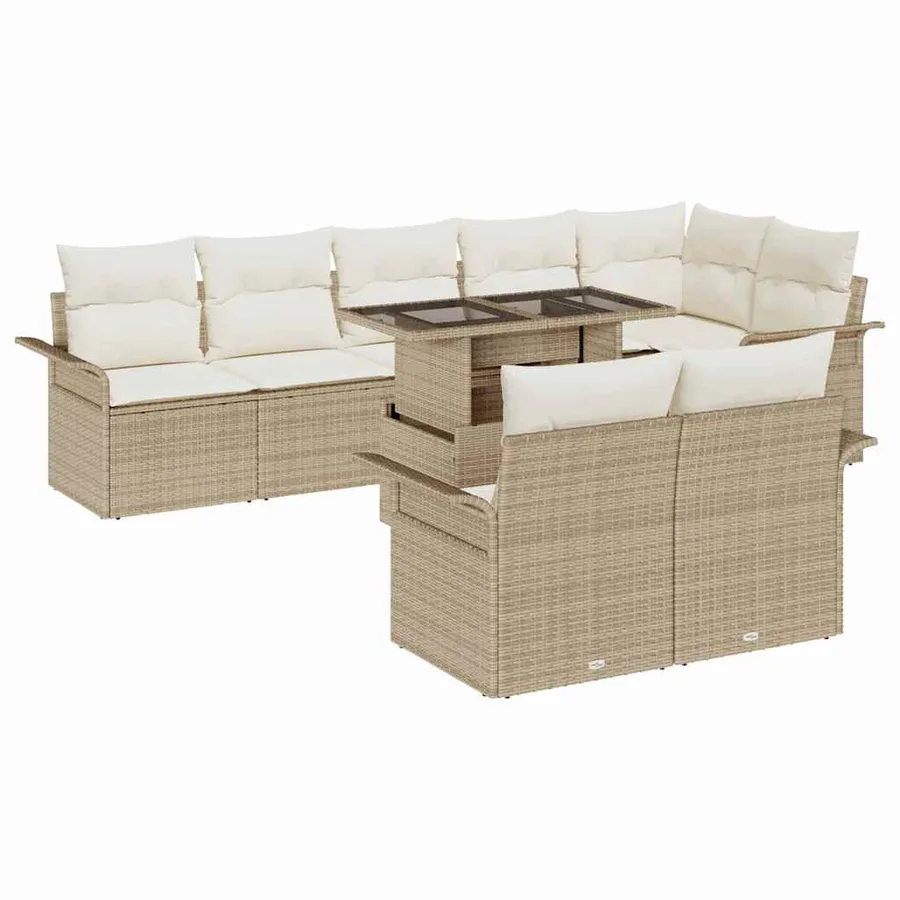 Ensemble de canapé de jardin 9 pcs Beige Poly rotin - 2