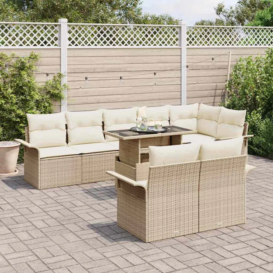 Ensemble de canapé de jardin 9 pcs Beige Poly rotin - 3