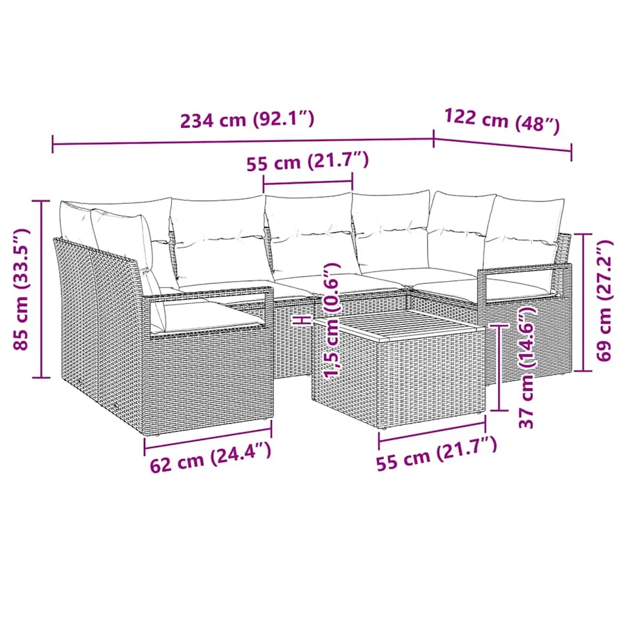 Ensemble de canapé de jardin avec coussin 7 pcs Noir polyrotin - 9