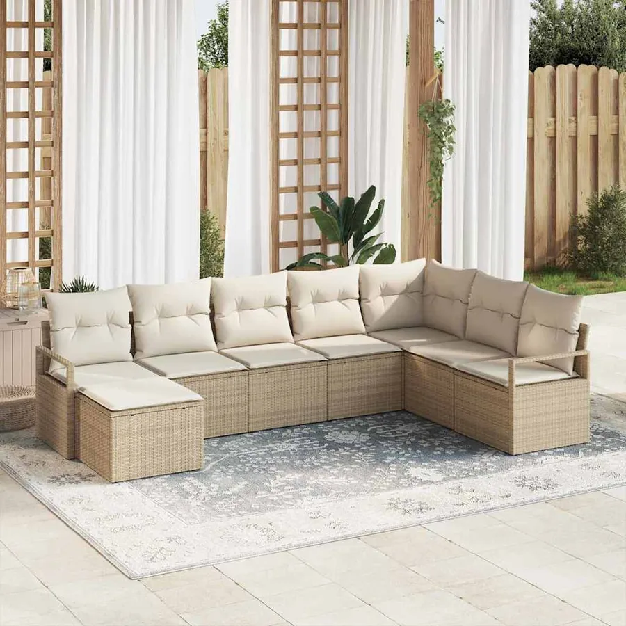 Ensemble de Canapés avec coussin 8 pcs Beige polyrotin