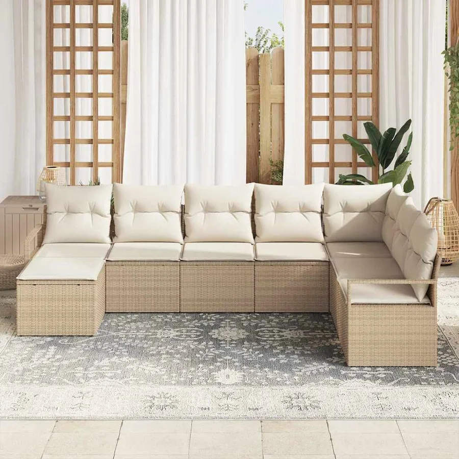 Ensemble de Canapés avec coussin 8 pcs Beige polyrotin - 3