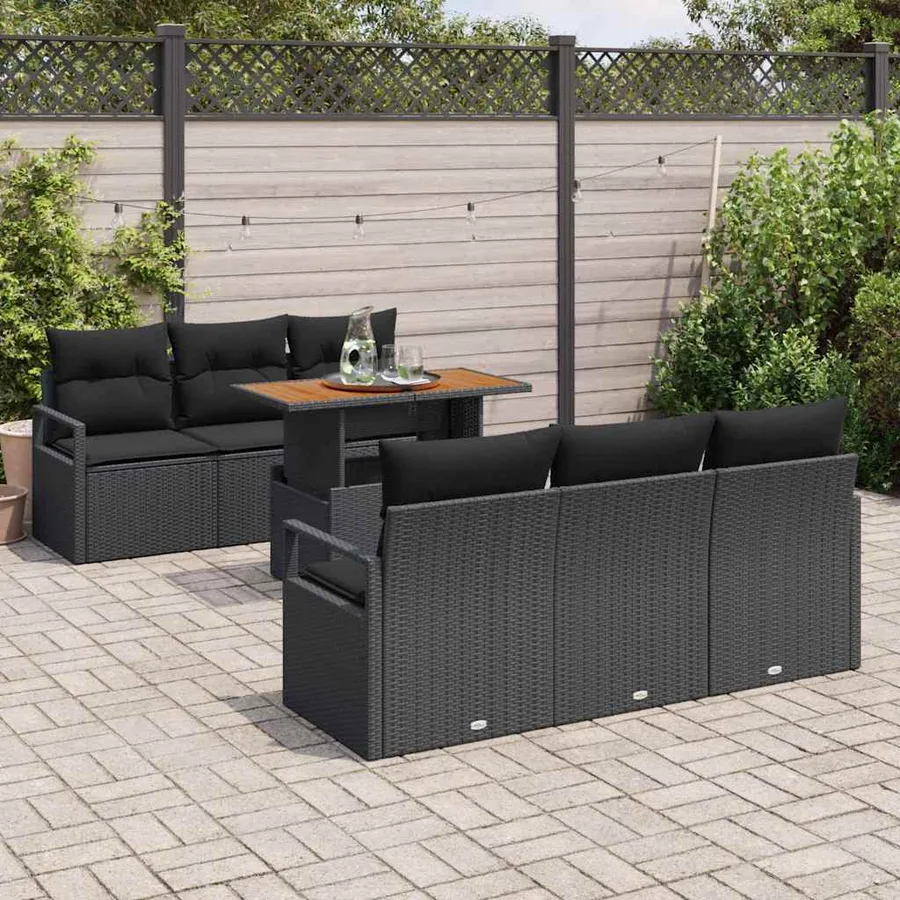 Ensemble de canapé de jardin avec coussin 7 pcs Noir - 3