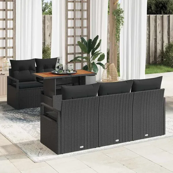 Ensemble de canapé de jardin avec coussin 6 pcs Noir