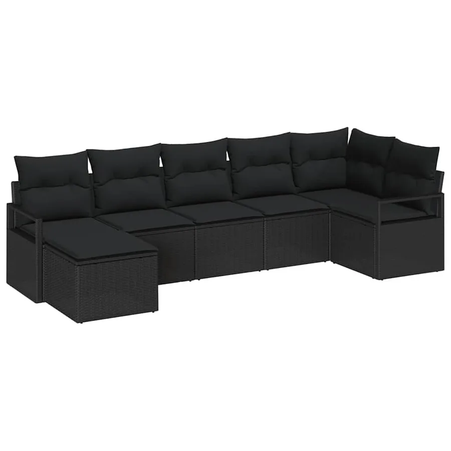 Ensemble de Canapés avec coussin 7 pcs Noir polyrotin - 2