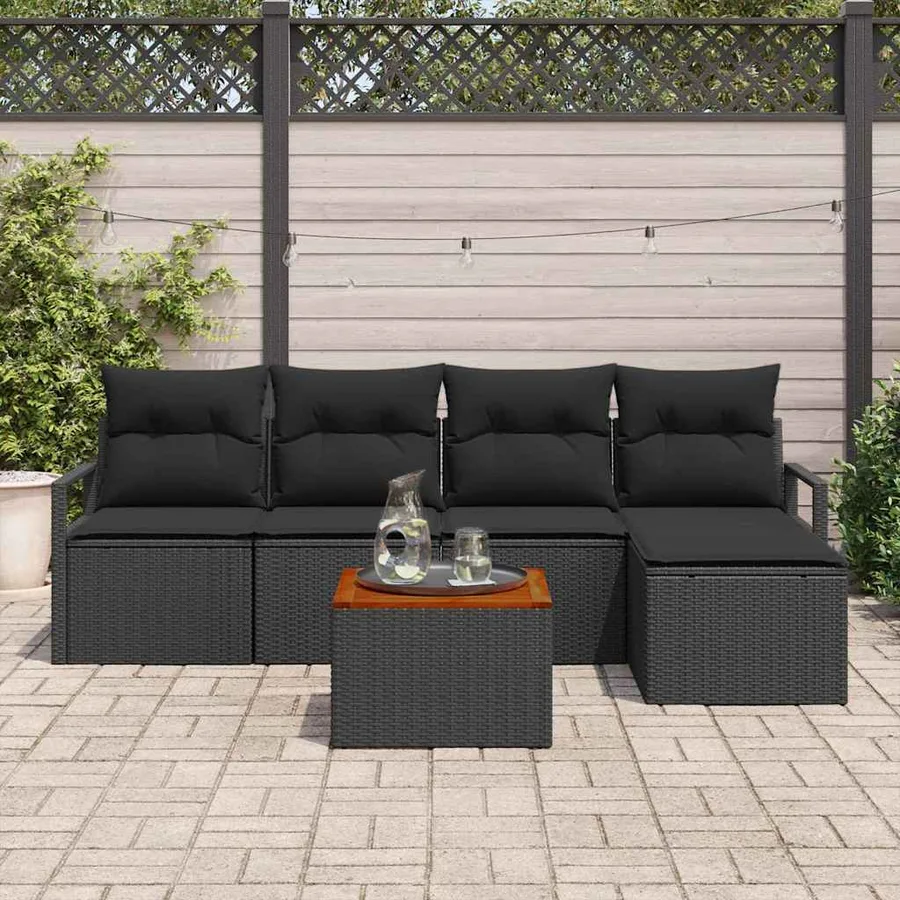 Ensemble de canapé de jardin avec coussin 6 pcs Noir polyrotin - 3