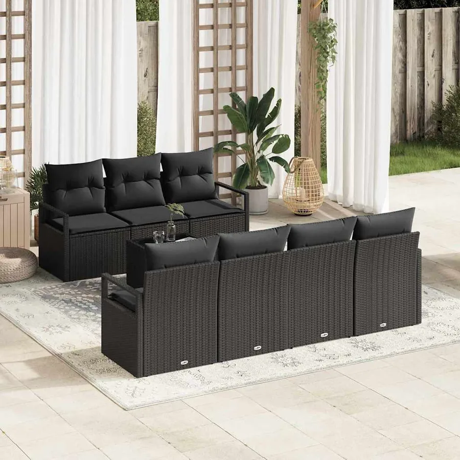 Ensemble de Canapés avec coussin 8 pcs Noir polyrotin