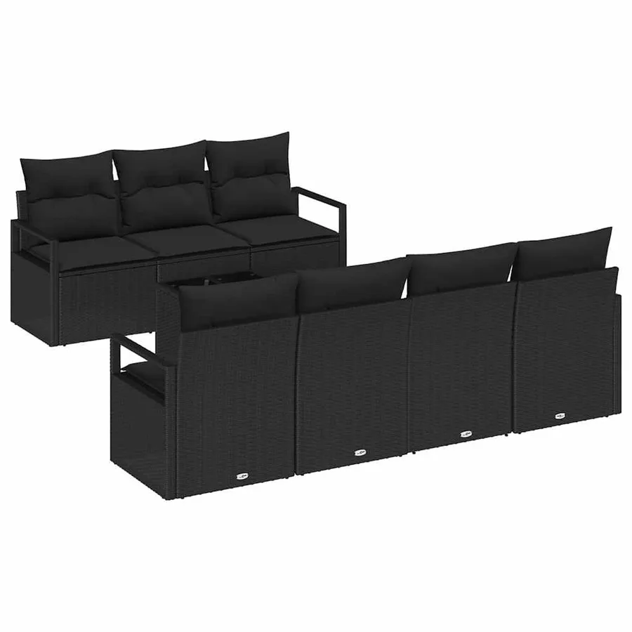 Ensemble de Canapés avec coussin 8 pcs Noir polyrotin - 2
